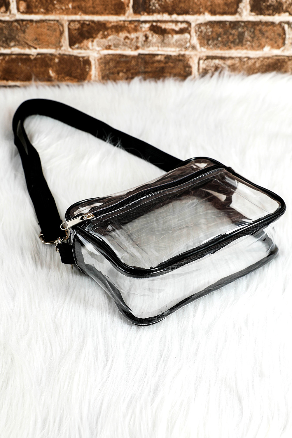 Gray Multi-Pocket Contrast Edge Detachable Strap Clear Shoulder Bag
