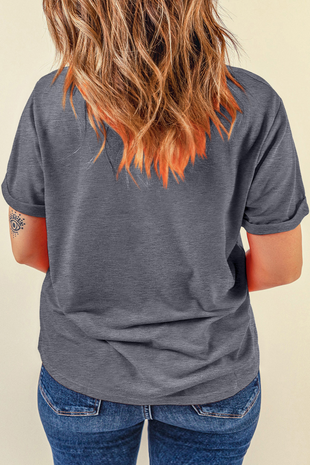 Khaki Casual Plain Crew Neck Tee