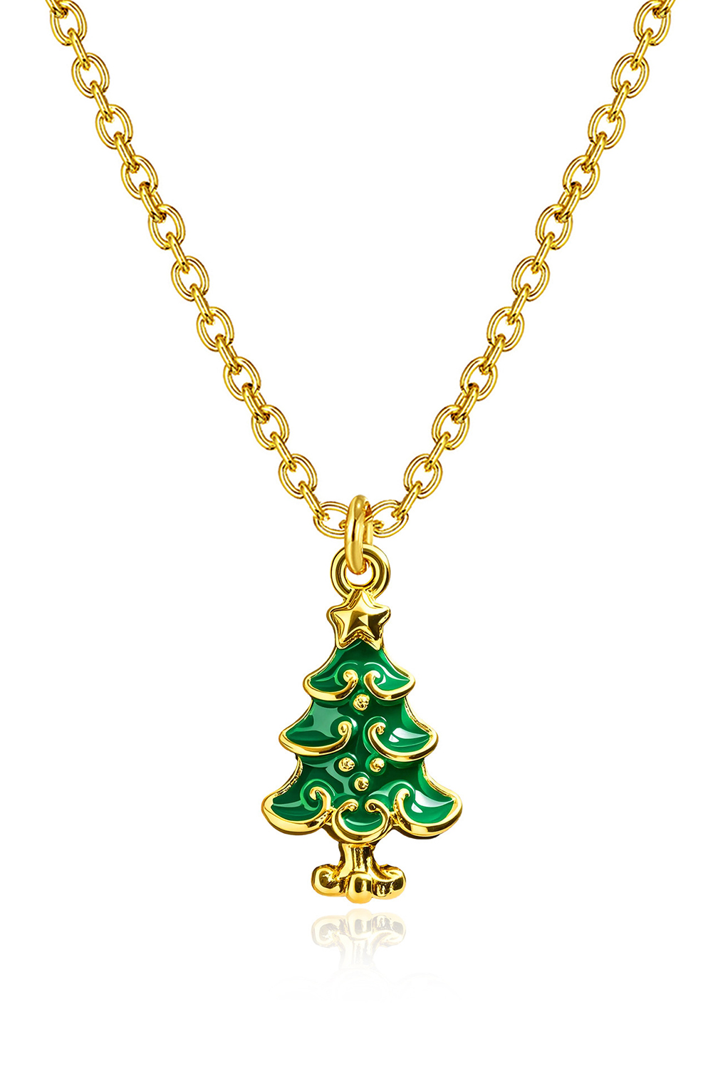 Gold Alloy Plated Chain Christmas Tree Pendant Necklace