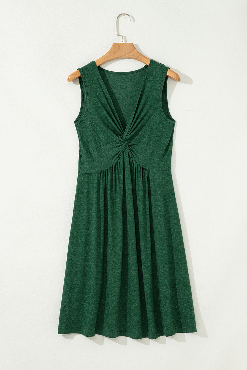 Blackish Green Twisted Bust V Neck Sleeveless Dress