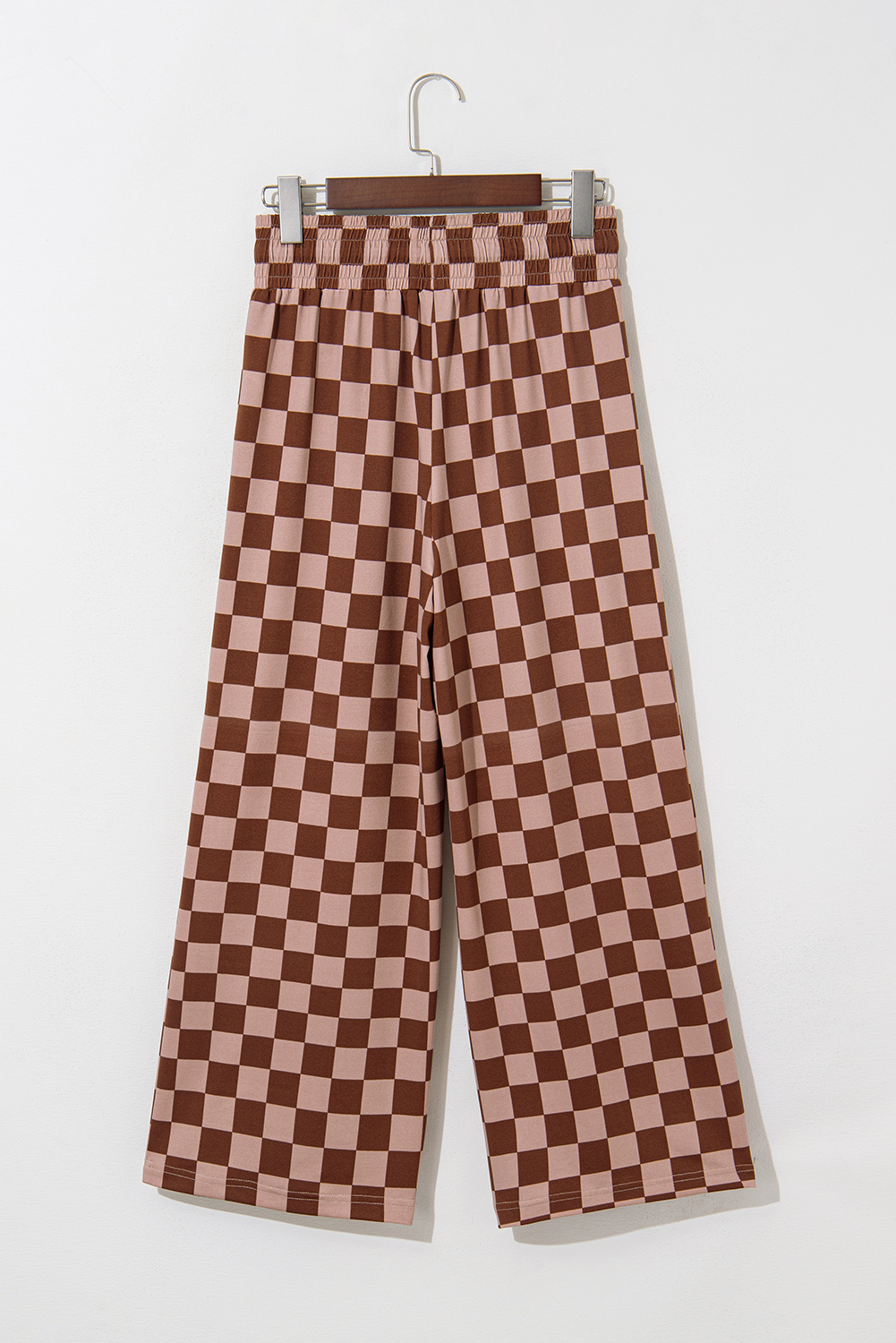 Khaki Checkered Elastic High Waist Loose Casual Pants