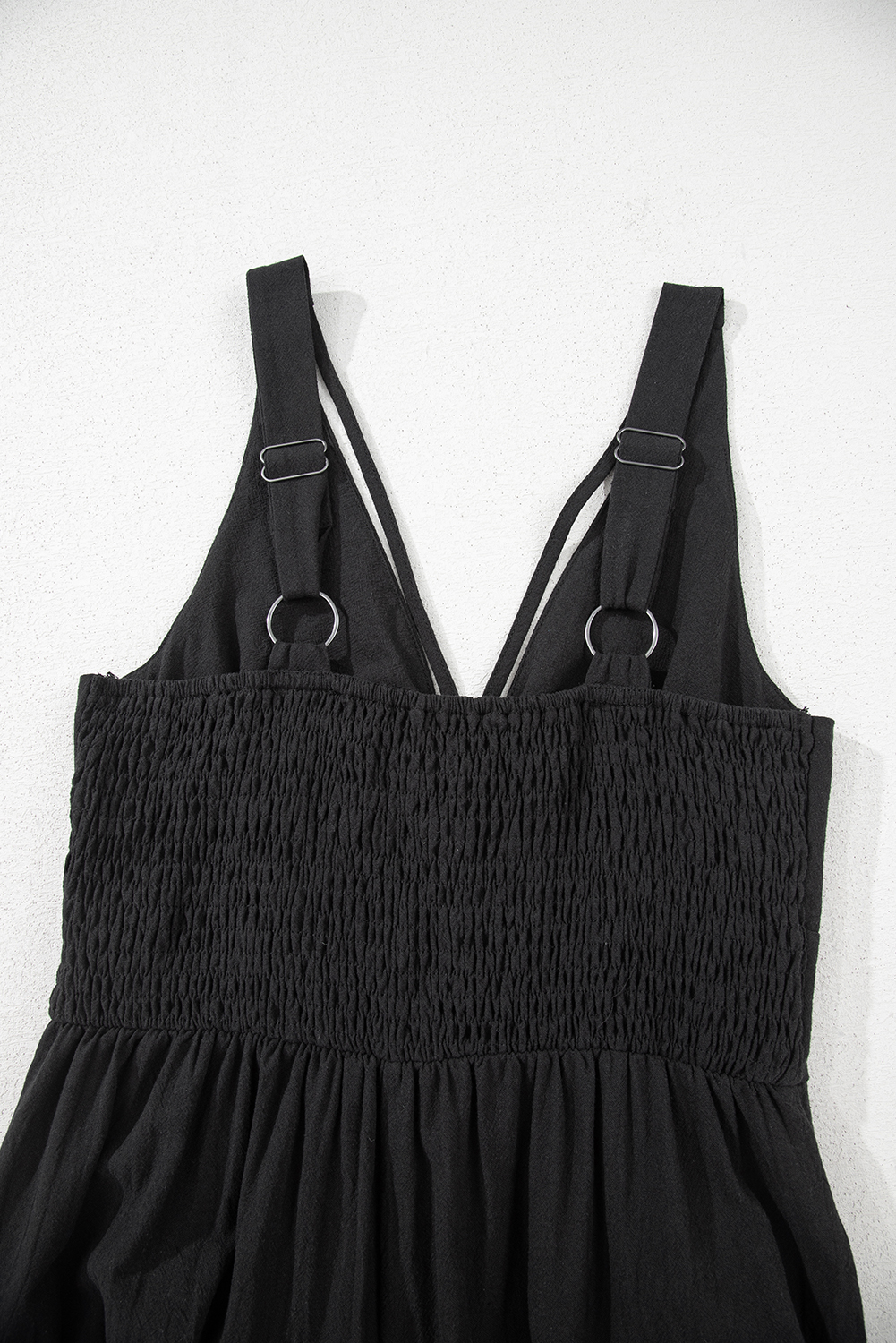 Black Front Cut Out Smocked Back Sleeveless Wide Leg Jumpsuit