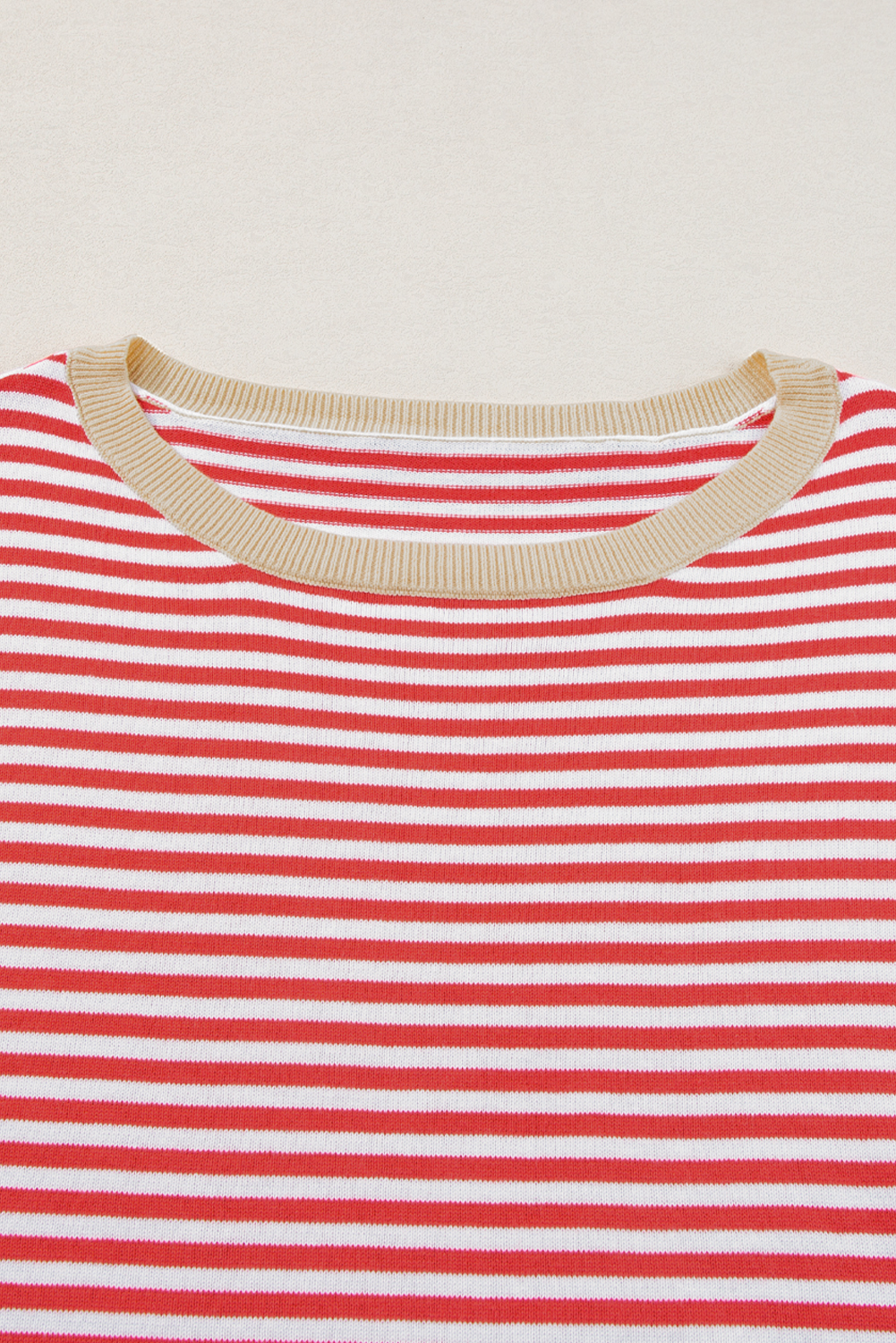 Fiery Red Striped Contrast Trimmed Drop Shoulder Sweater
