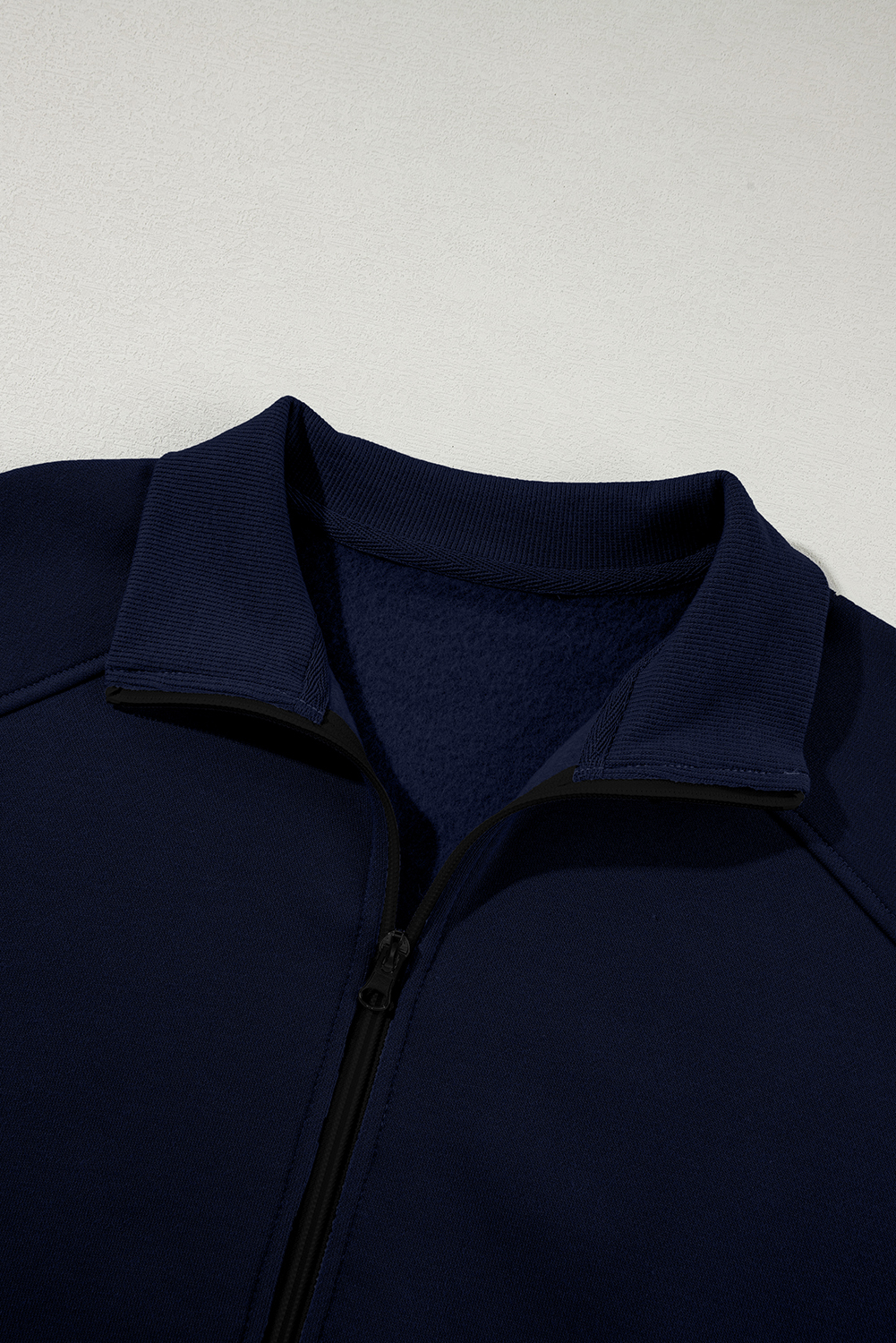 Navy Blue Drop Shoulder Zip Up Jacket Drawstring Pants Active 2pcs Set