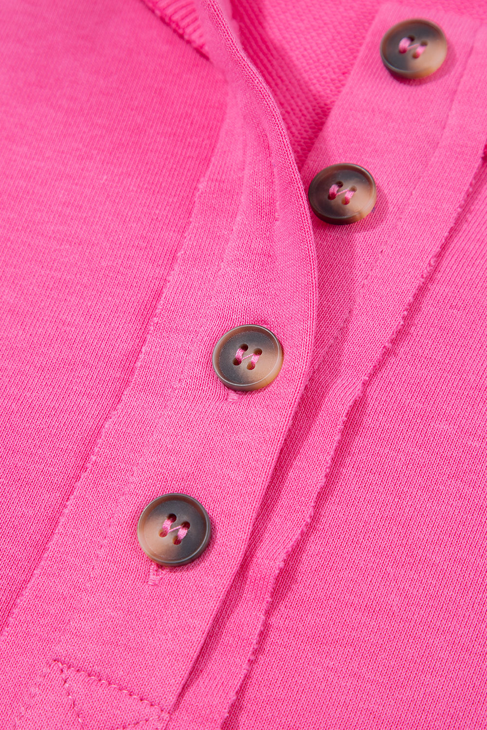 Bright Pink Raw Edge Half Buttons Pullover and Jogger Pants Set