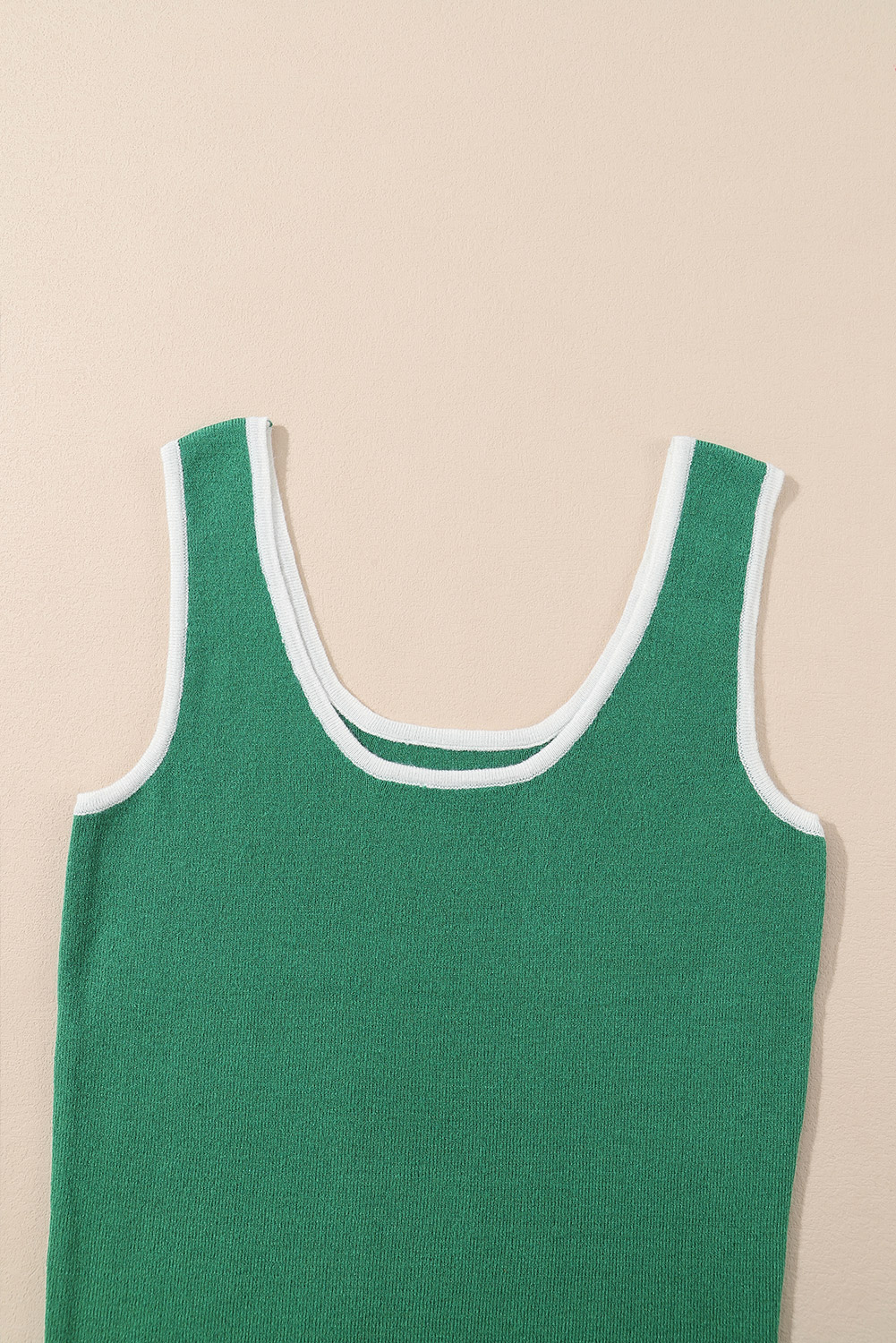 Dark Green Lightweight Ribbed Knit Contrast Trim Sweater Vest