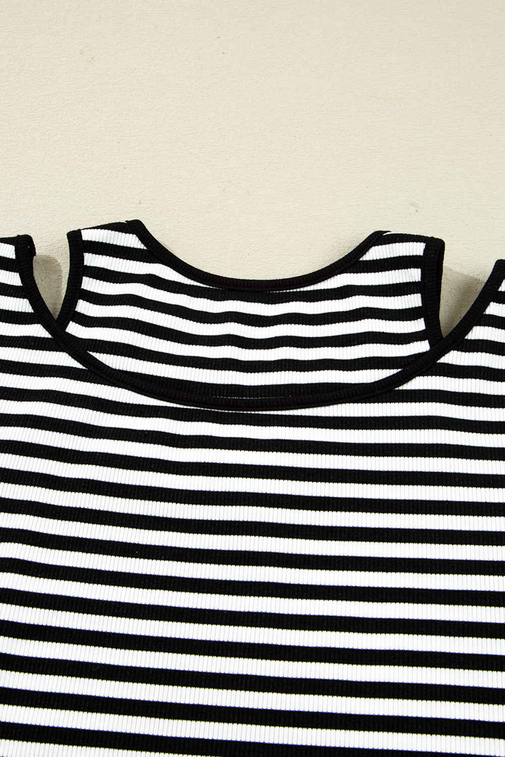 Black Stripe Double-layer Cold Shoulder Long Sleeve Top