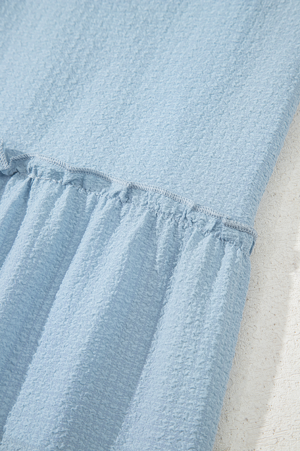 Sky Blue Ruffled Flutter Sleeve Square Neck Textured Tiered Maxi Dress