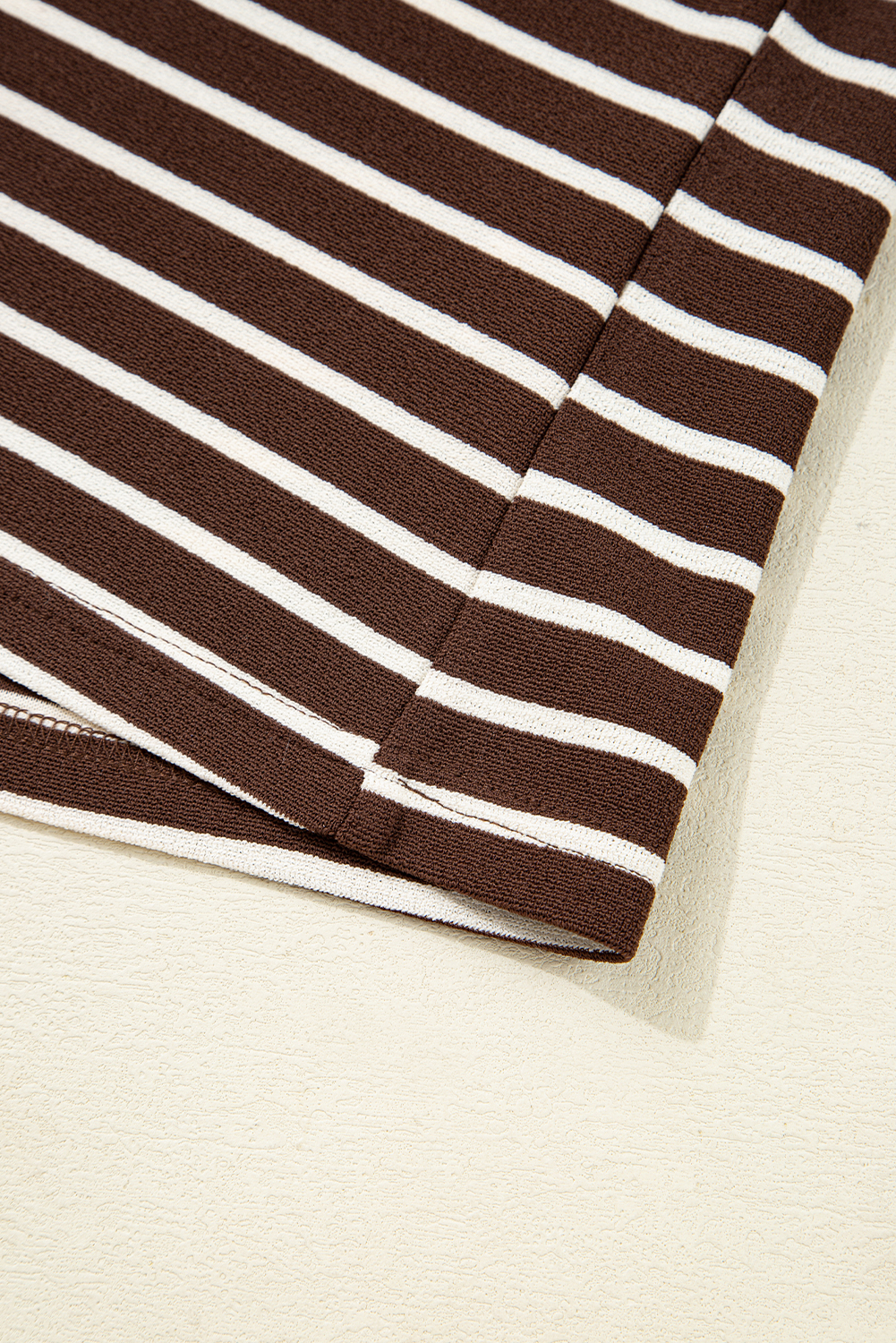 Brown Stripe Ribbed Cropped Crew Neck Long Sleeve T Shirt