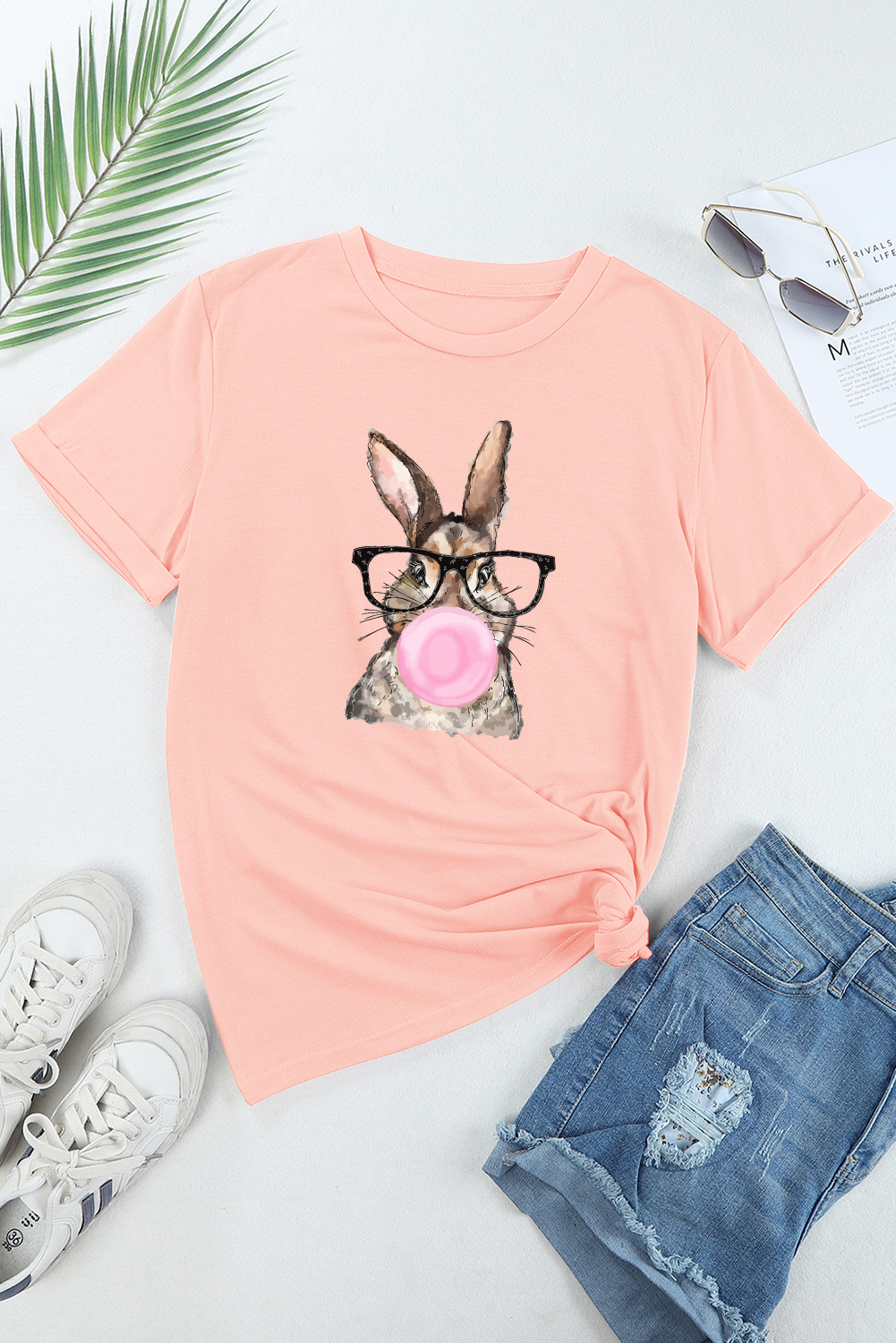 White Easter Egg Bow Bunny Ear Printed T Shirt
