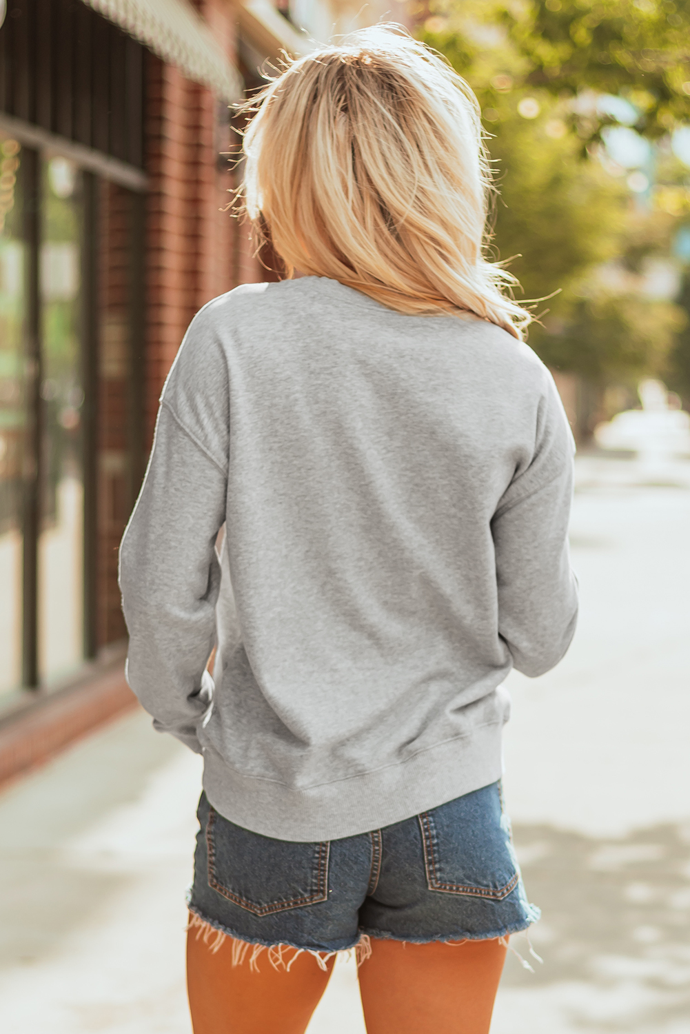 Gray Sequin Baseball Game Day Graphic Casual Sweatshirt