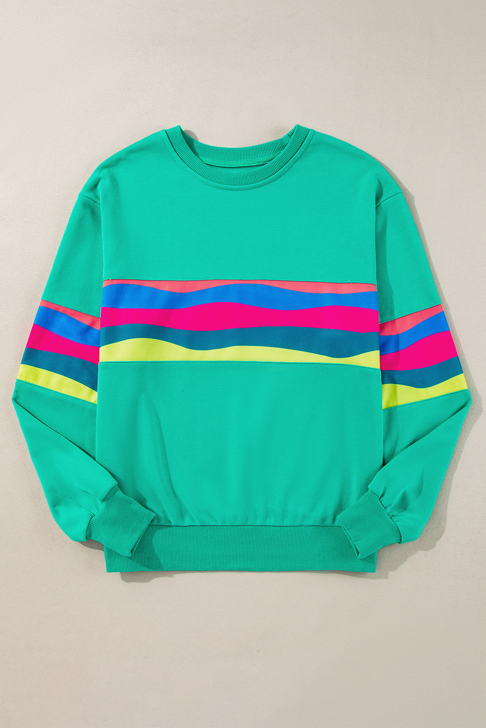 White Plus Size Colorful Striped Drop Shoulder Loose Sweatshirt