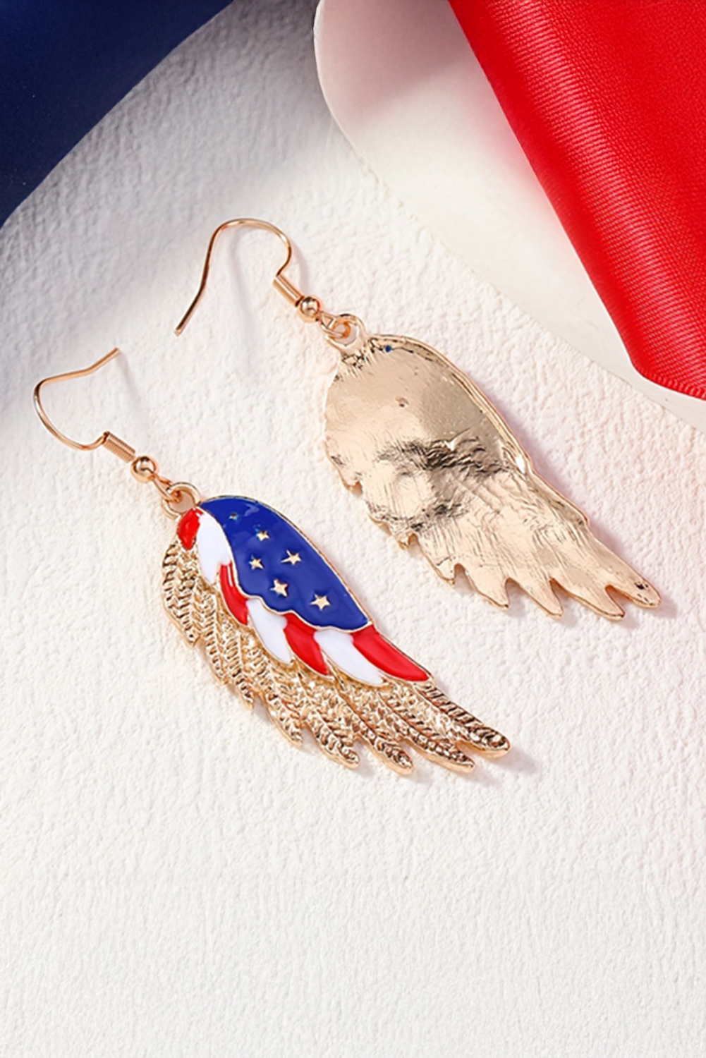 Gold American Flag Wing Shape Plated Alloy Hook Earrings