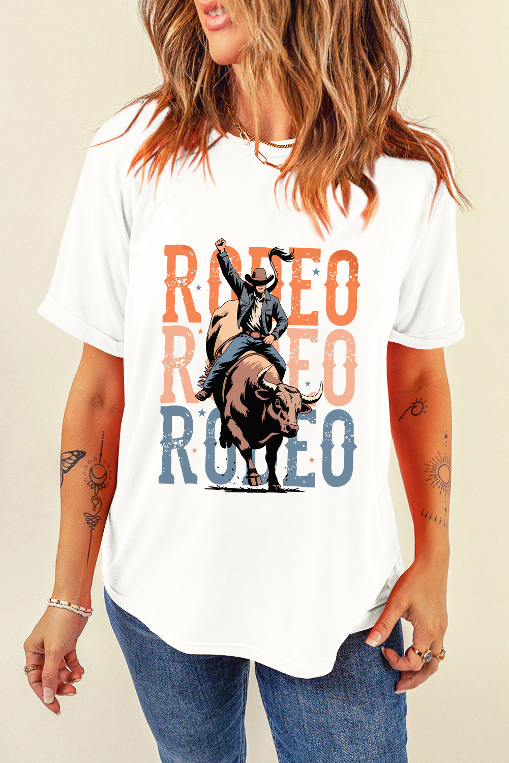White Cowboy RODEO Graphic Western T Shirt