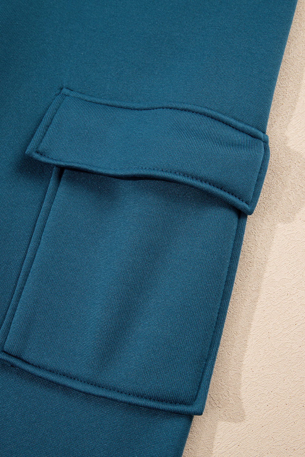 Peacock Blue Cozy Hooded Sweatshirt Drawstring Elastic Waistband Cargo Pant Set