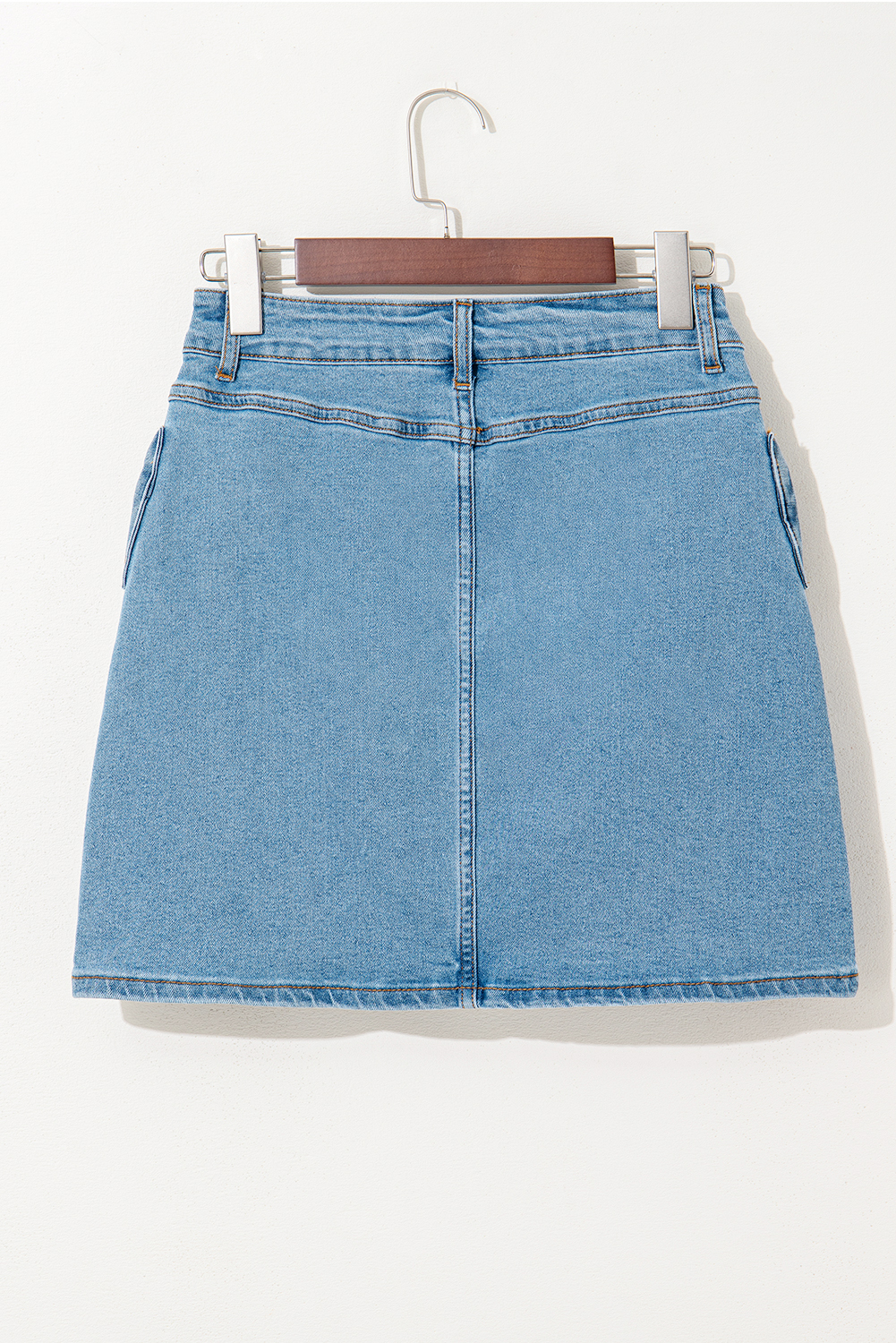 Dusk Blue Acid Wash Bowknot Details High Waist Denim Skirt