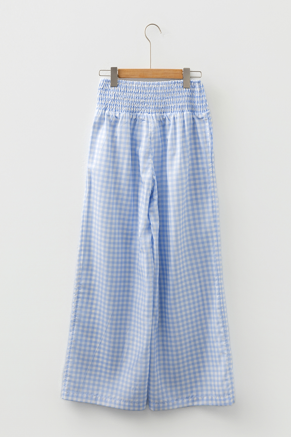 Myosotis Plaid Print Smocked High Waist Womens Loose Pants