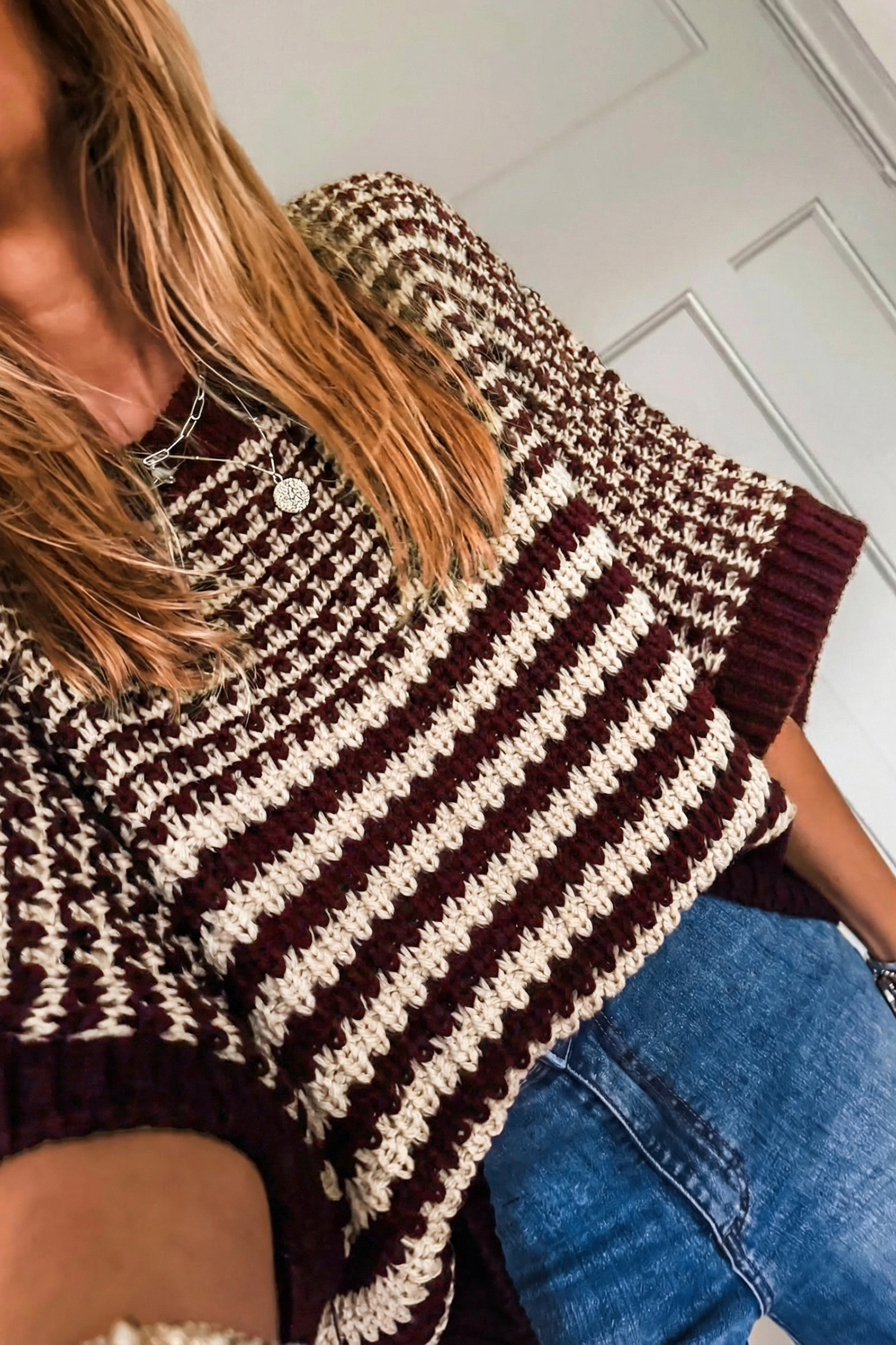 Black Stripe 3/4 Draped Sleeve Slouchy Sweater