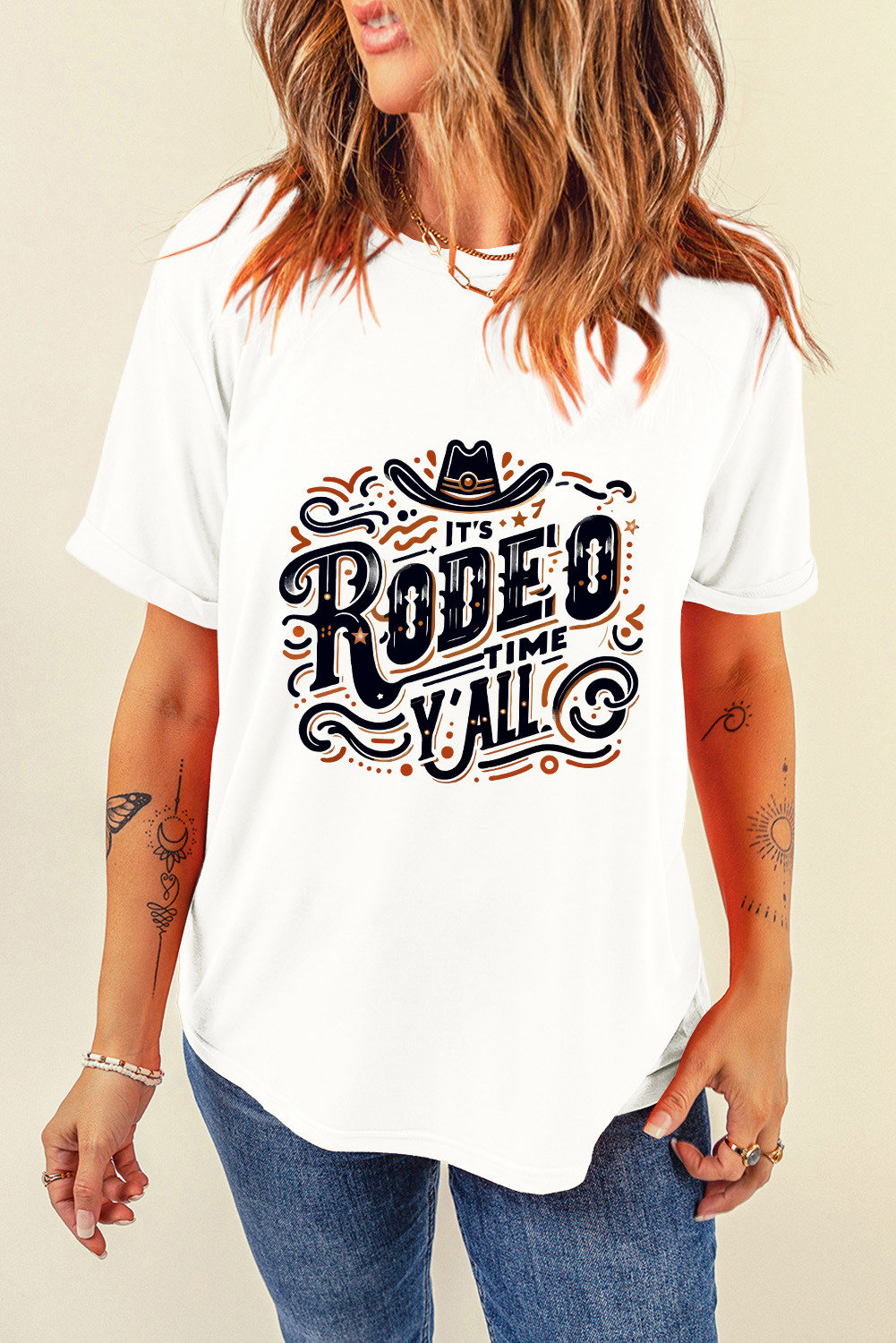 White ITS RODEO TIME YALL Western Graphic T Shirt