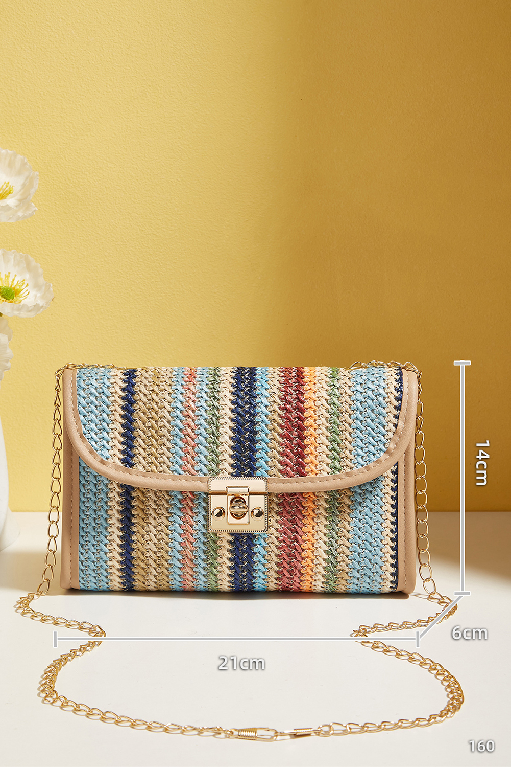 Iceland Blue Striped Crochet Flapped Single Shoulder Bag