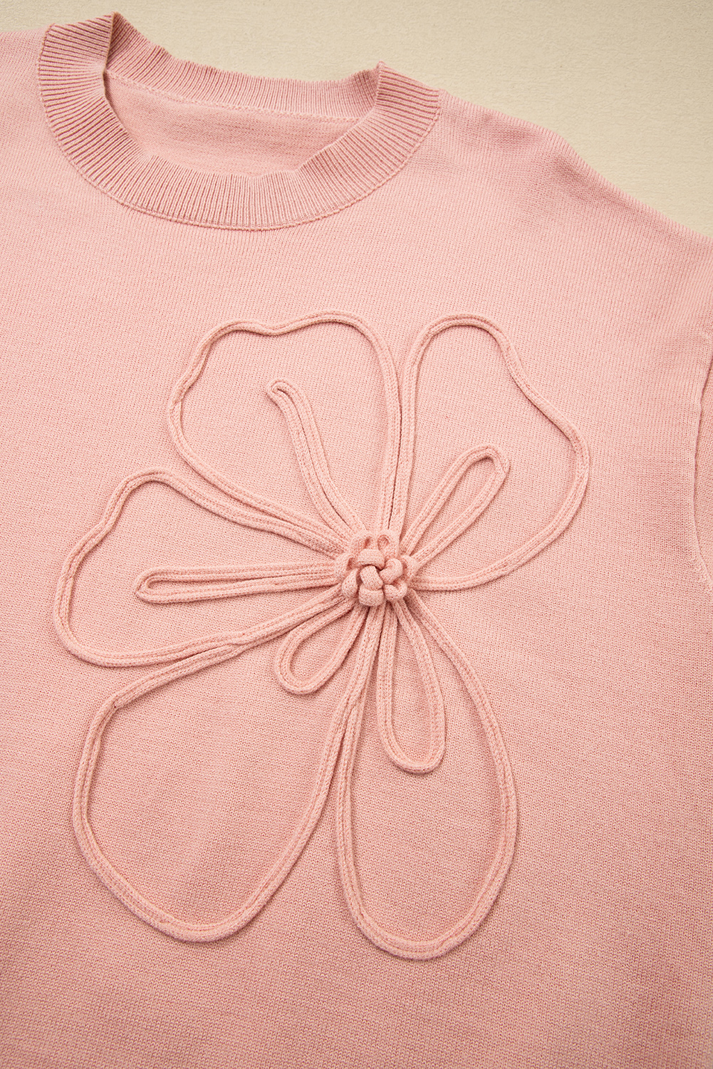 Peach Blossom Big Flower Accent Bubble Sleeve Drop Shoulder Sweater