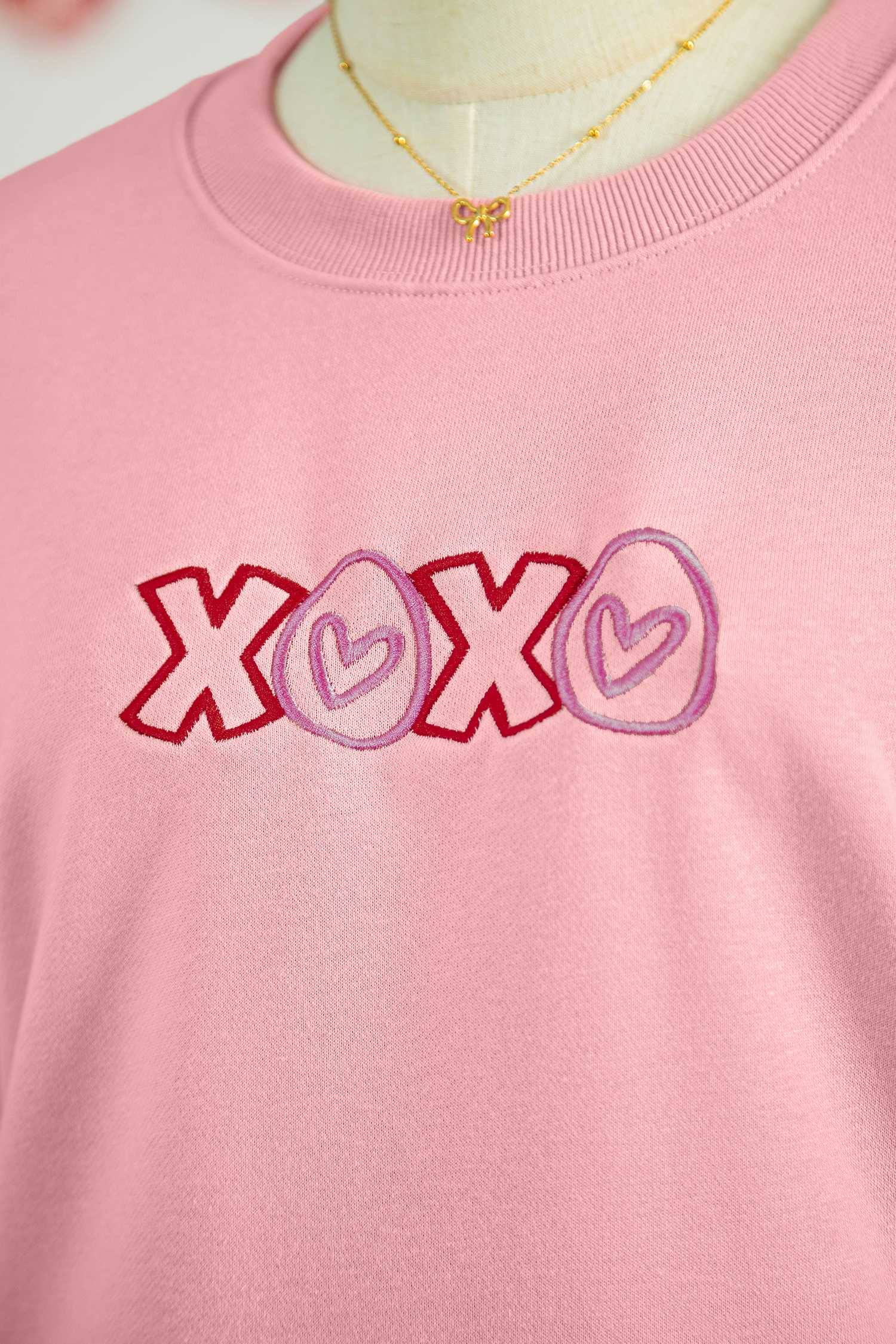 Pink XOXO Playful Embroidered Valentines Day Sweatshirt