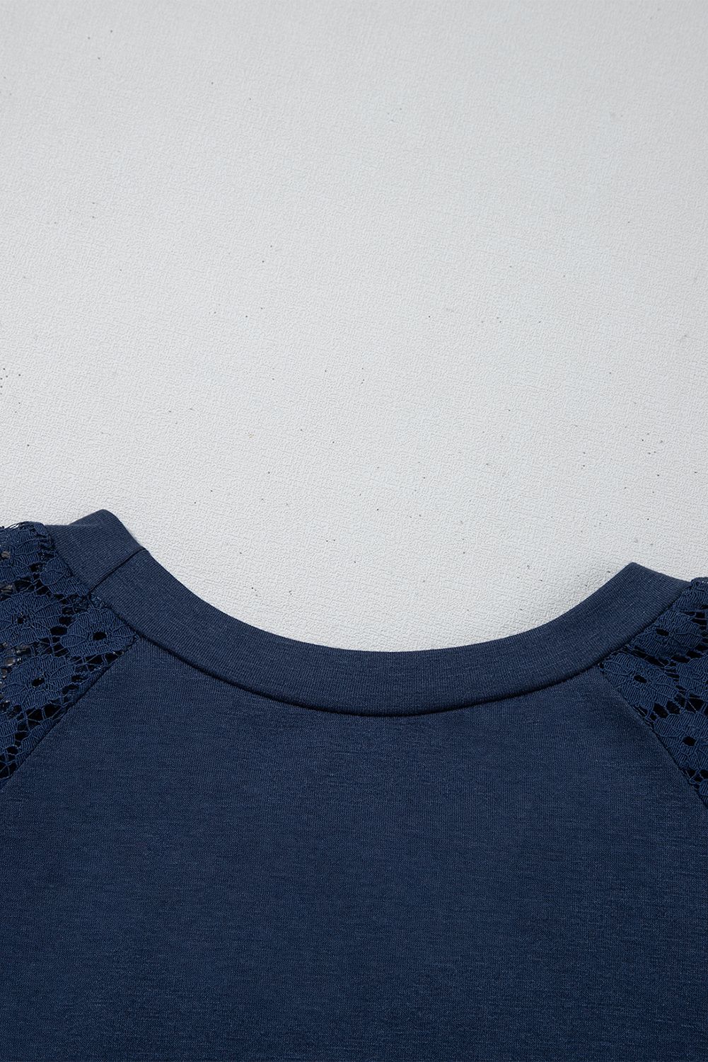 Navy Blue Contrast Lace Raglan Sleeve Pleated Detail Shift Dress