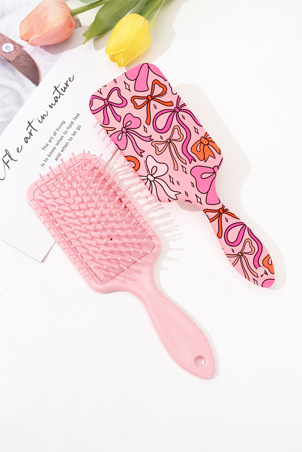 Peach Blossom Starry Ribbon Bow Print Air Cushion Comb