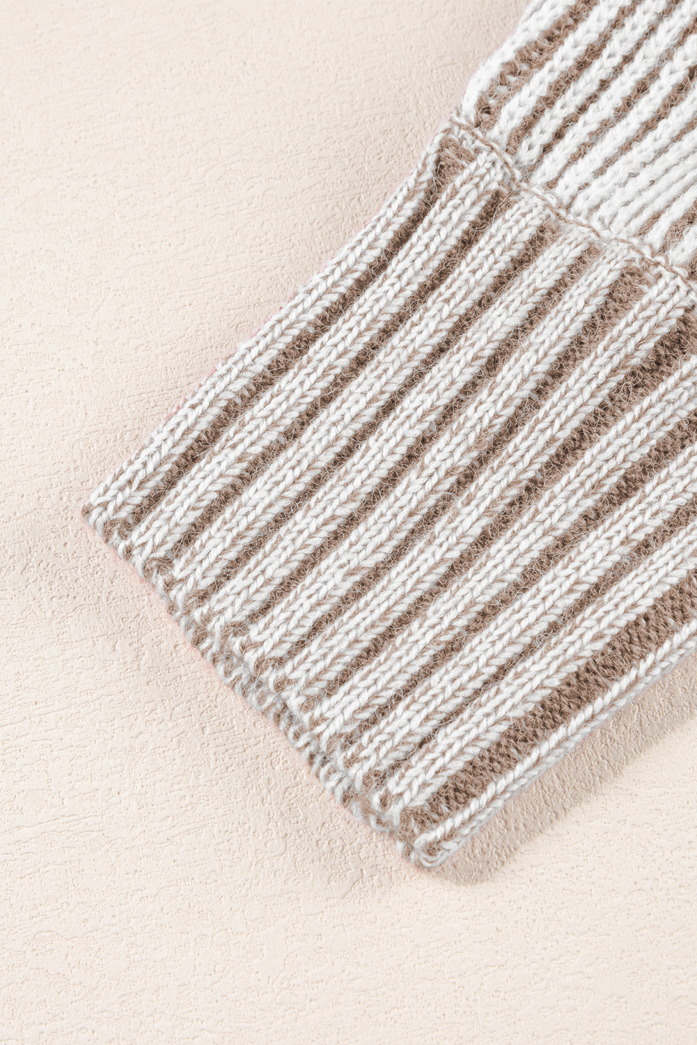 Coffee Striped Print Ribbed Knit Boat Neck Baggy Sweater