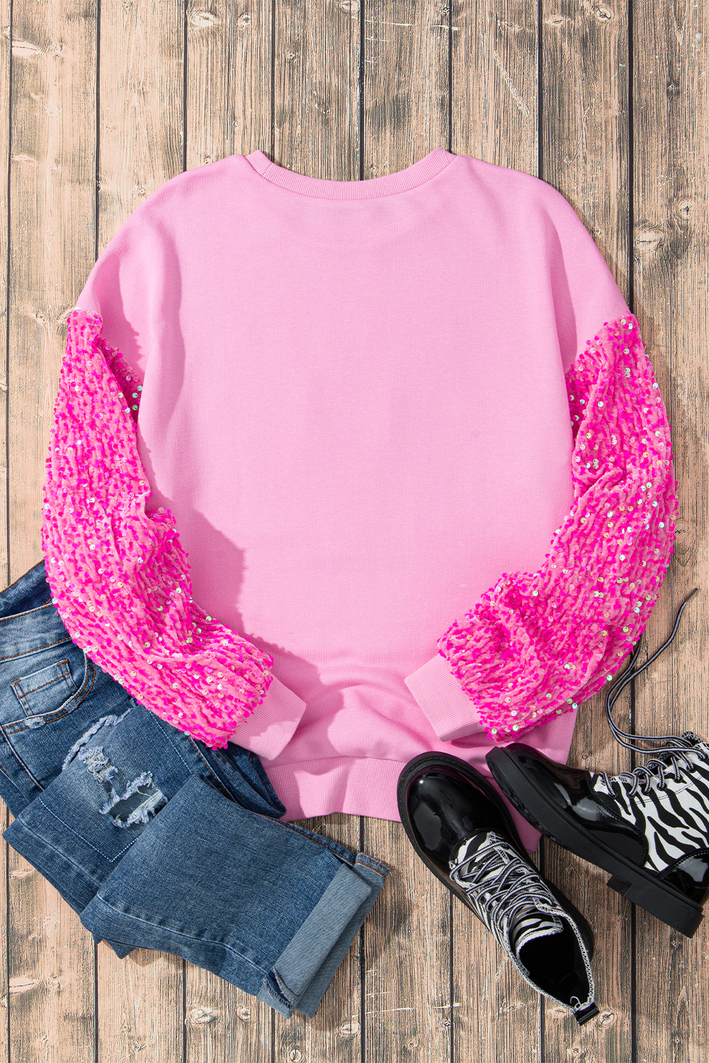 Pink Shiny Father Christmas Graphic Sequin Long Sleeve Top