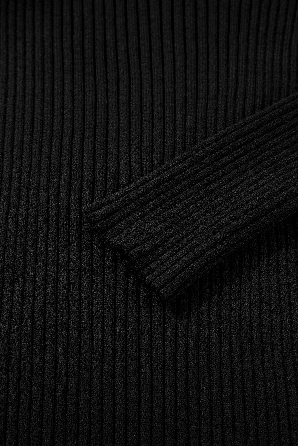 Black Ribbed Knit Cold Shoulder Choker Neck Sweater