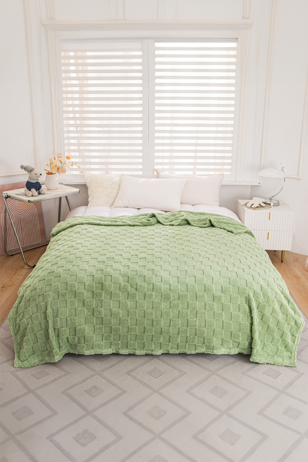 Grass Green Checkered Texture Large Plush Blanket