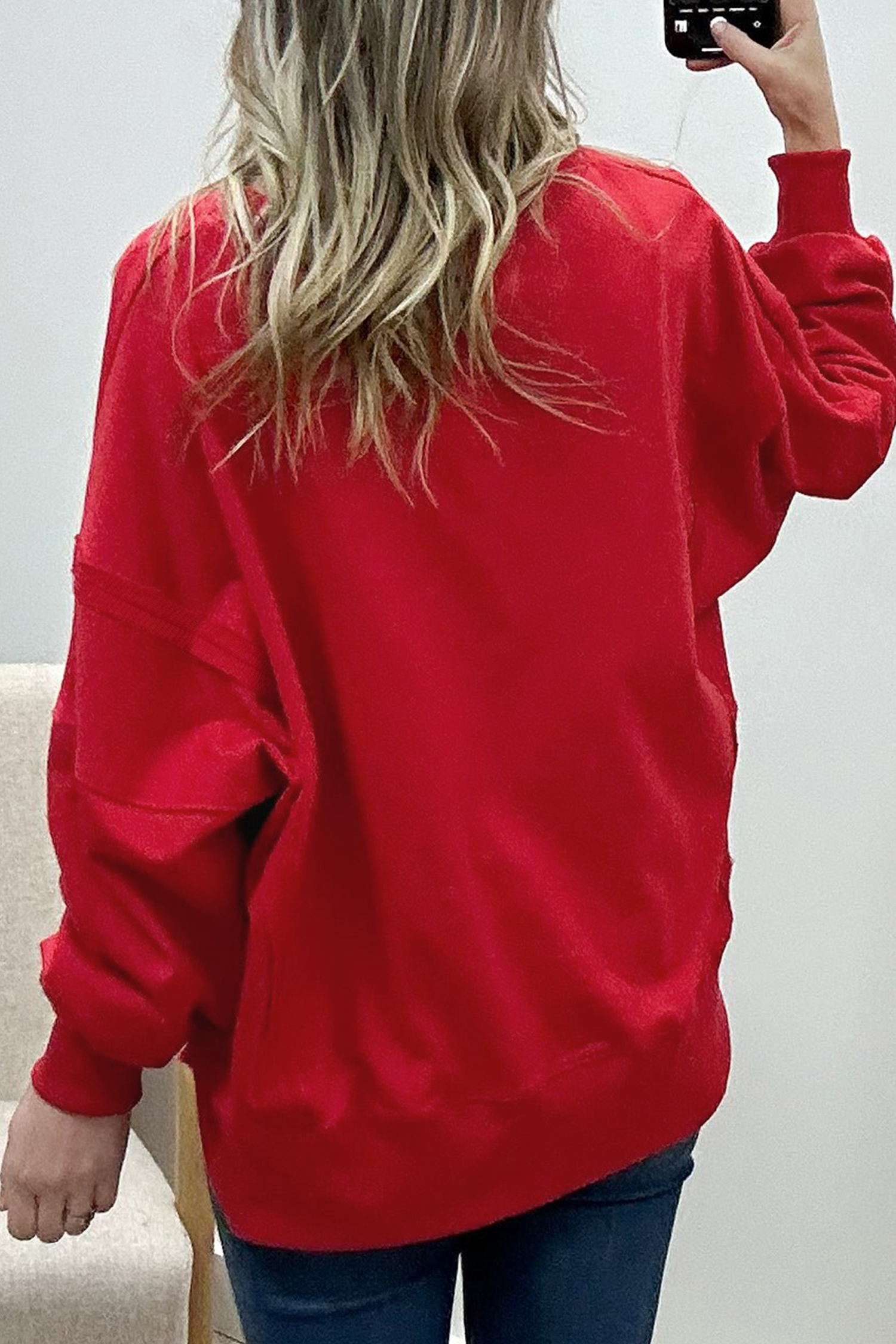 Racing Red Holly Jolly Embroidered Graphic Baggy Sweatshirt