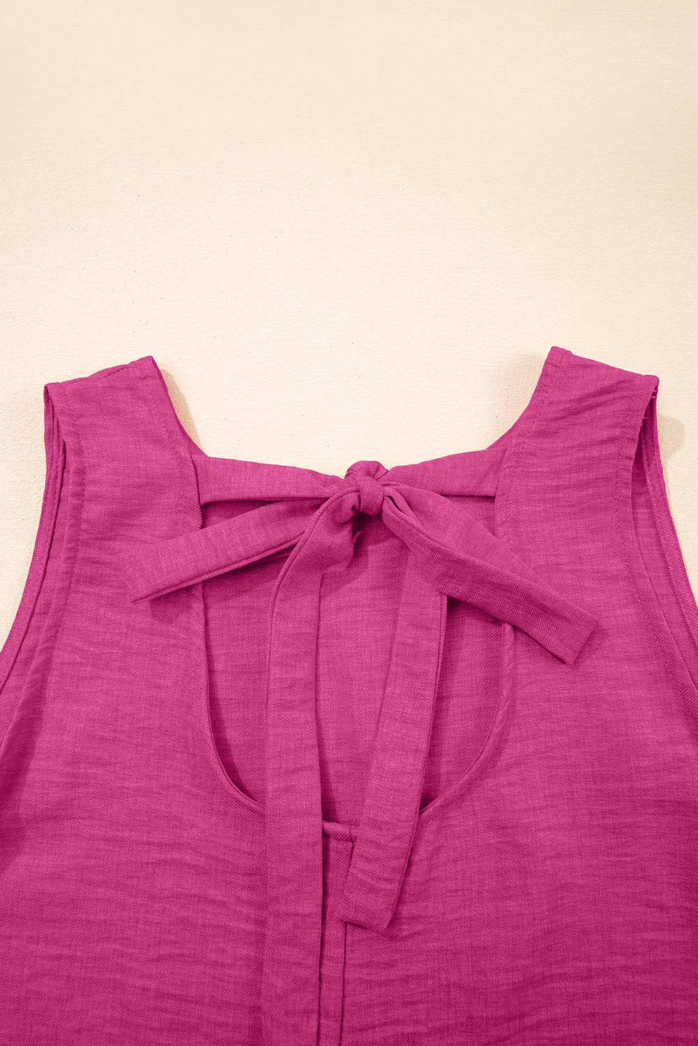 Bright Pink Knot Scoop Back Ruffle Hem Sleeveless Mini Dress