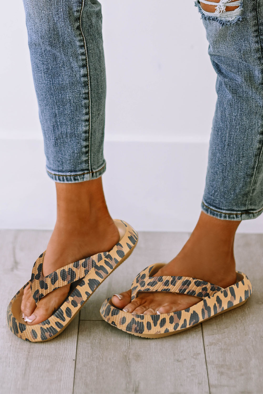 Pink Leopard Print Thick Sole Flip Flops