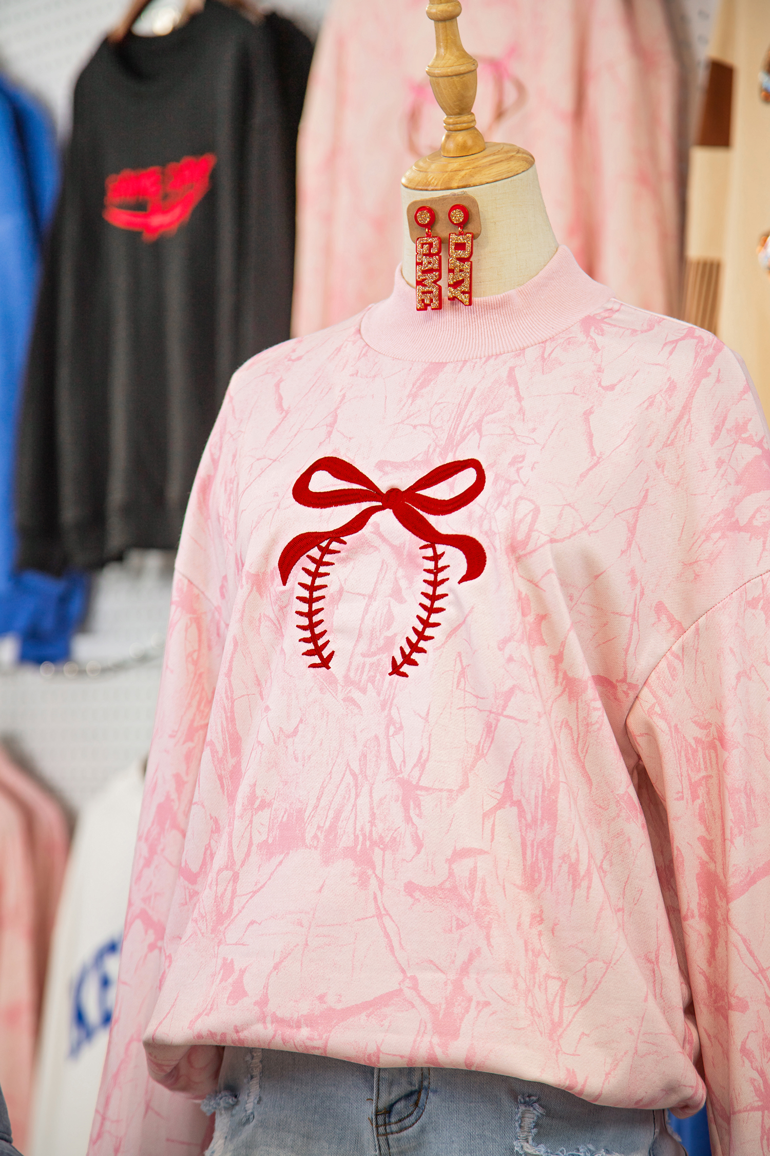 Pink Tie Dye Camo Sequin Love Heart Patched Mock Neck Sweatshirt