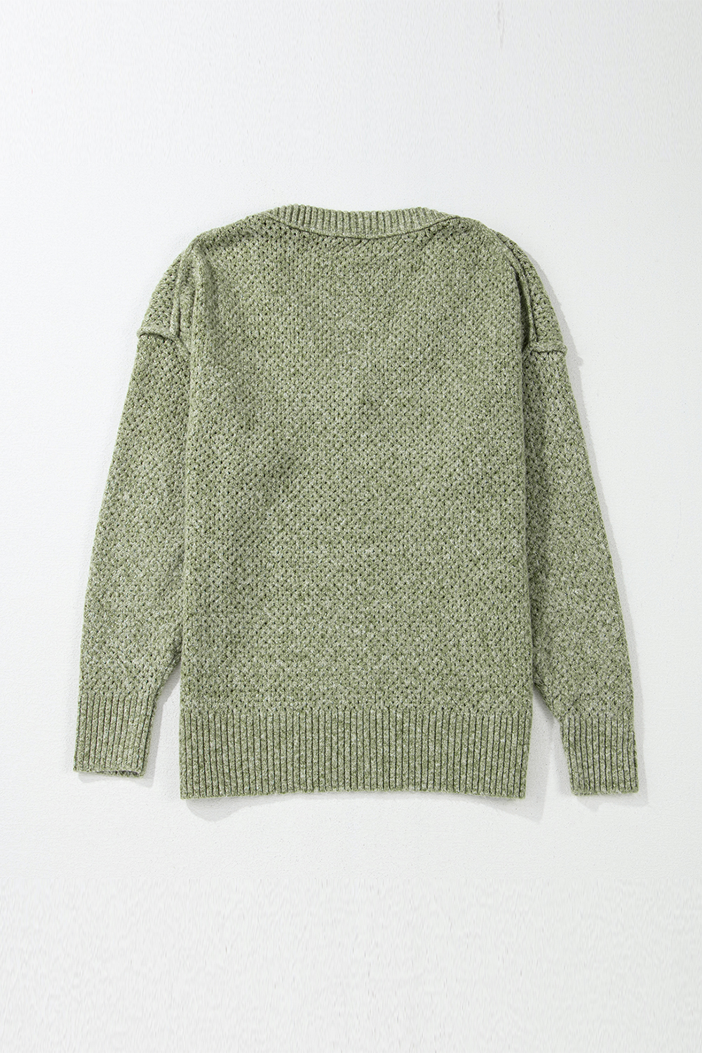 Parchment Loose Eyelet V Neck Drop Shoulder Sweater