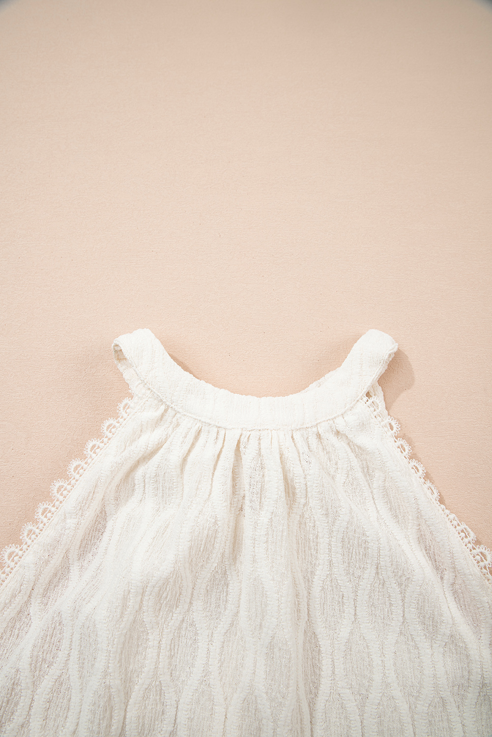 Beige Frenchy Lace Trim Textured Halter Tank Top