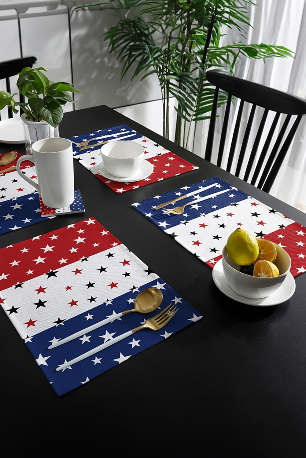 Dark Blue American Flag Star Print Reusable Placemat