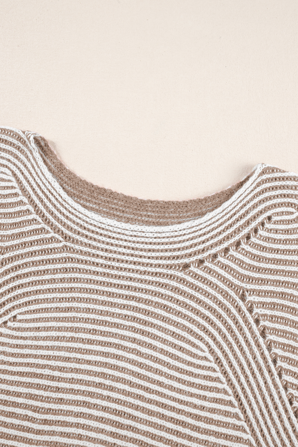Coffee Striped Print Ribbed Knit Boat Neck Baggy Sweater
