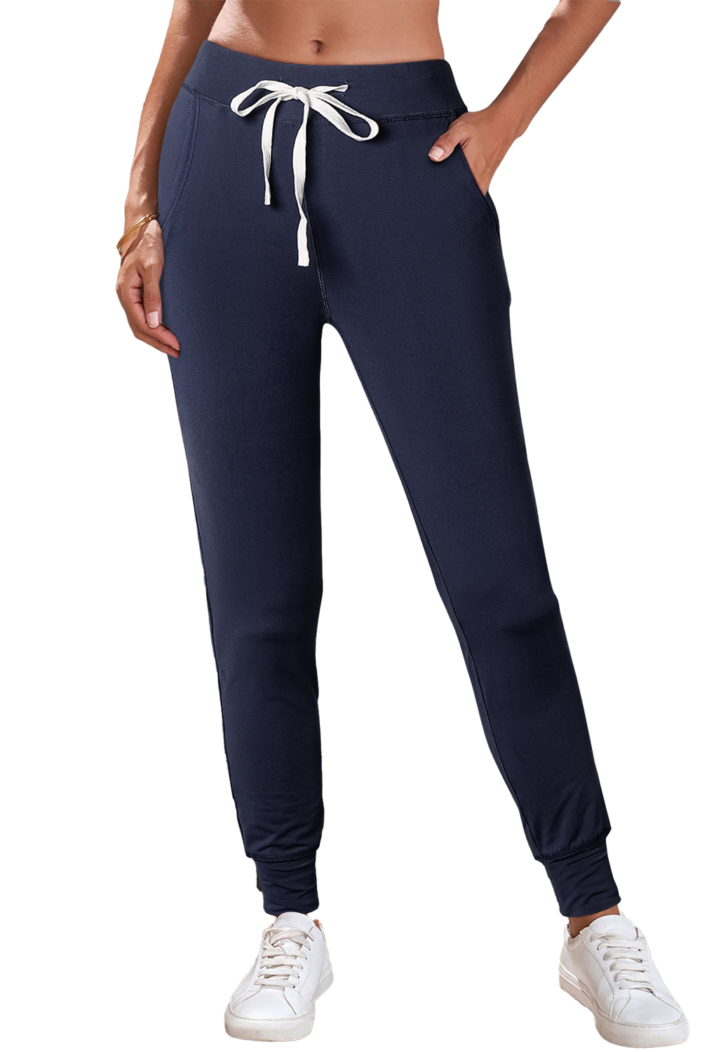 Black Drawstring Elastic Waistband Pocketed Joggers