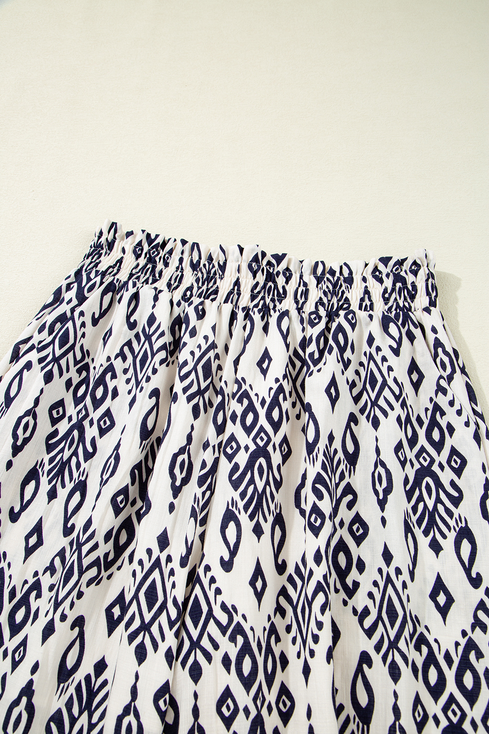 Blue Boho Geometric Print Shirred High Waist Wide Leg Jumpsuit