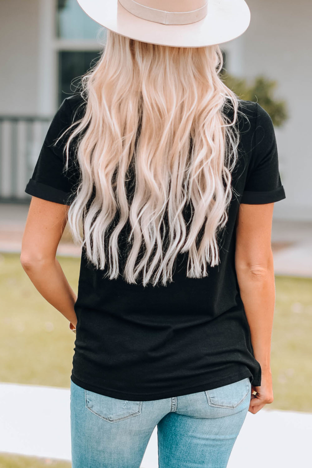 Gray Blooming USA Flag Print Casual T Shirt