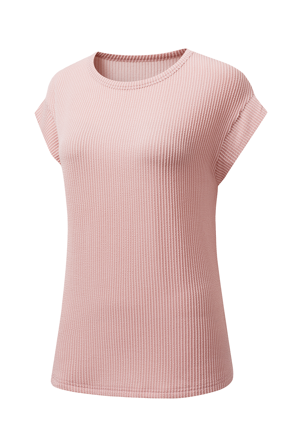 Gray Twisted Rib Wide Sleeve Crew Neck T Shirt
