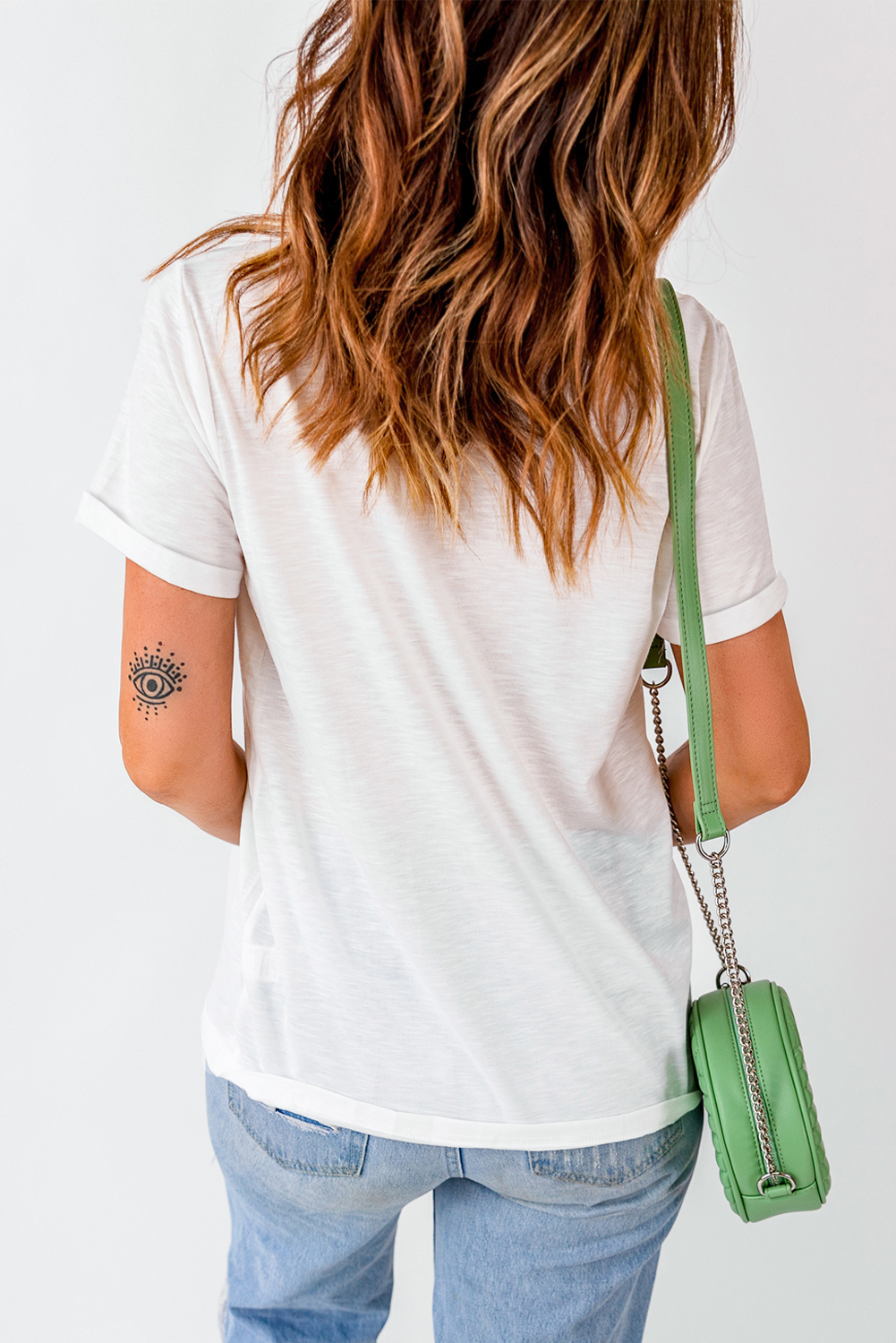 White Stars and Stripes Round Neck Graphic T Shirt