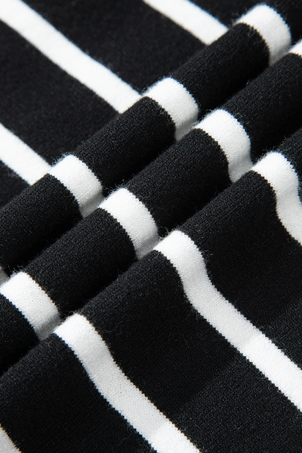Blue Stripe Ribbed Trim Round Neck Bubble Sleeve Knitted Top