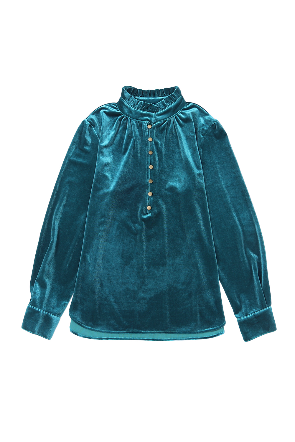 Burgundy Frilled Neck Buttoned Front Velvet Top