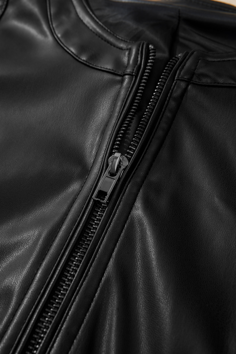 Chestnut Solid Faux Leather Zipper Slim Fit Bomber Jacket