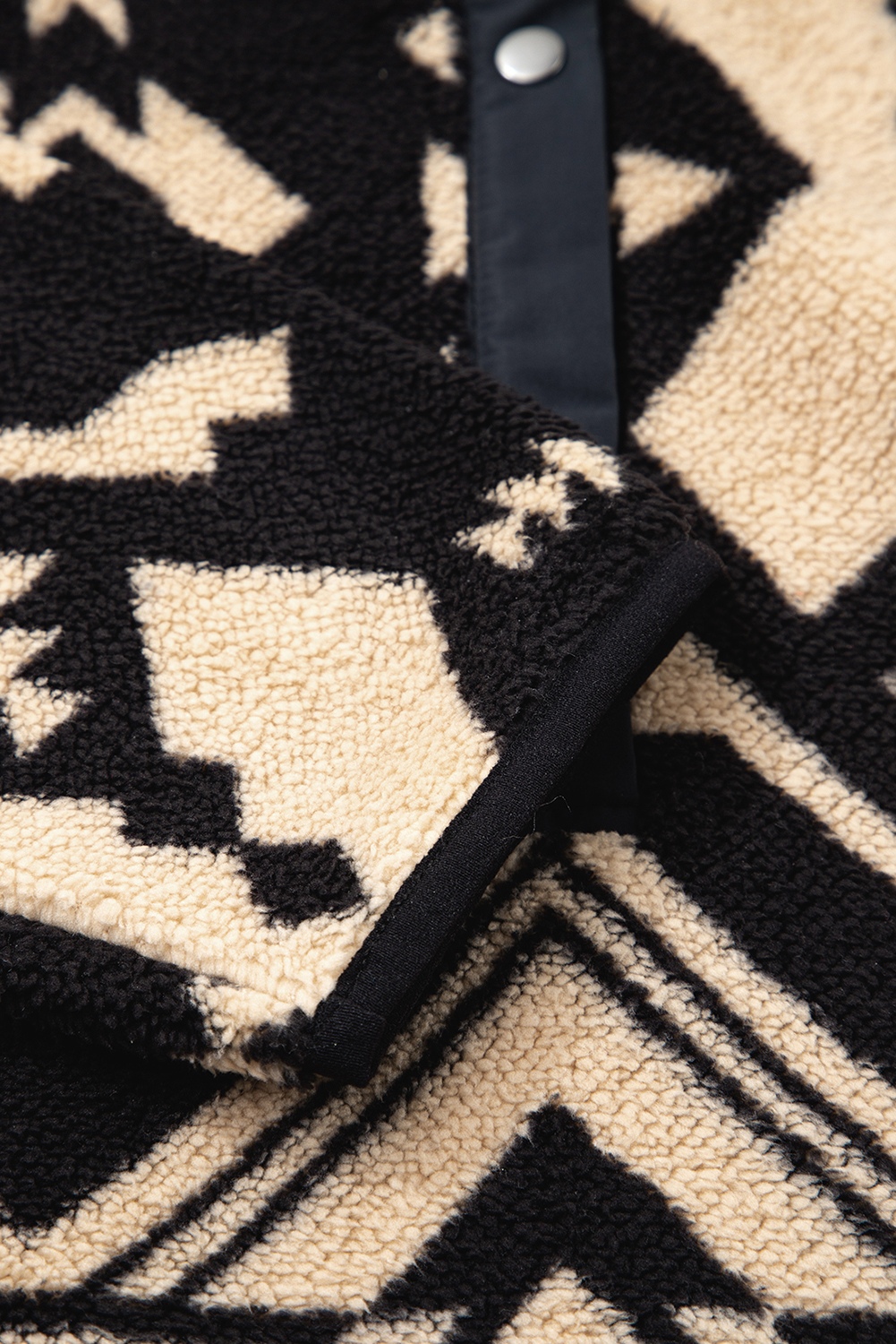 Black Western Aztec Half Placket Plush Sweatshirt