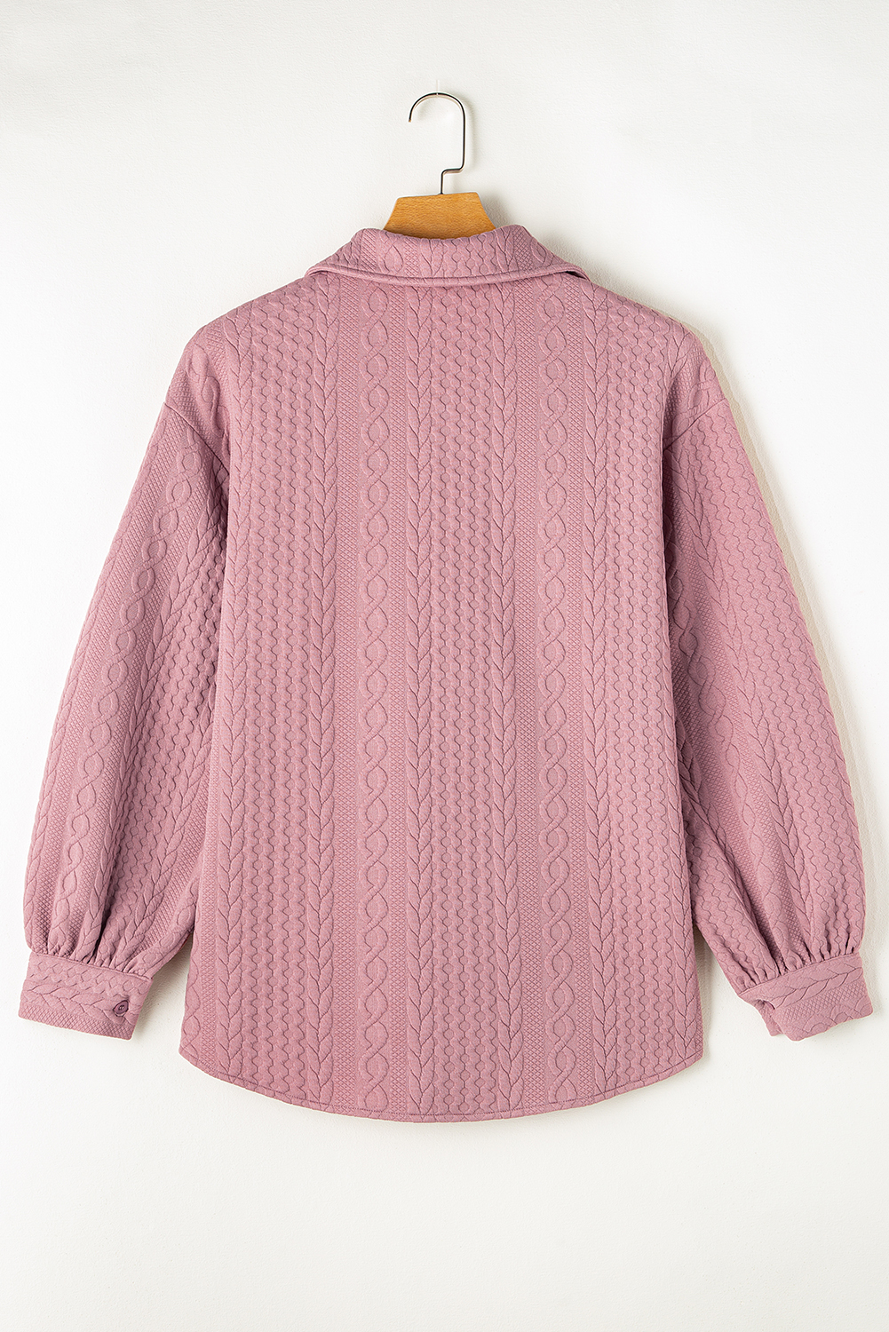Sepia Rose Cable Texture Puff Sleeve Loose Shacket
